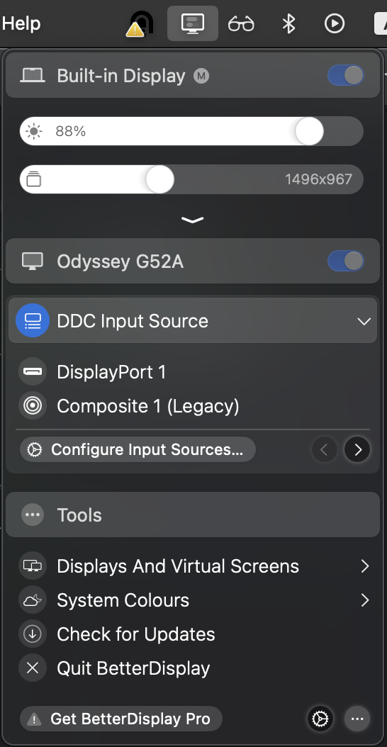 Samsung Odyssey G52A input sources